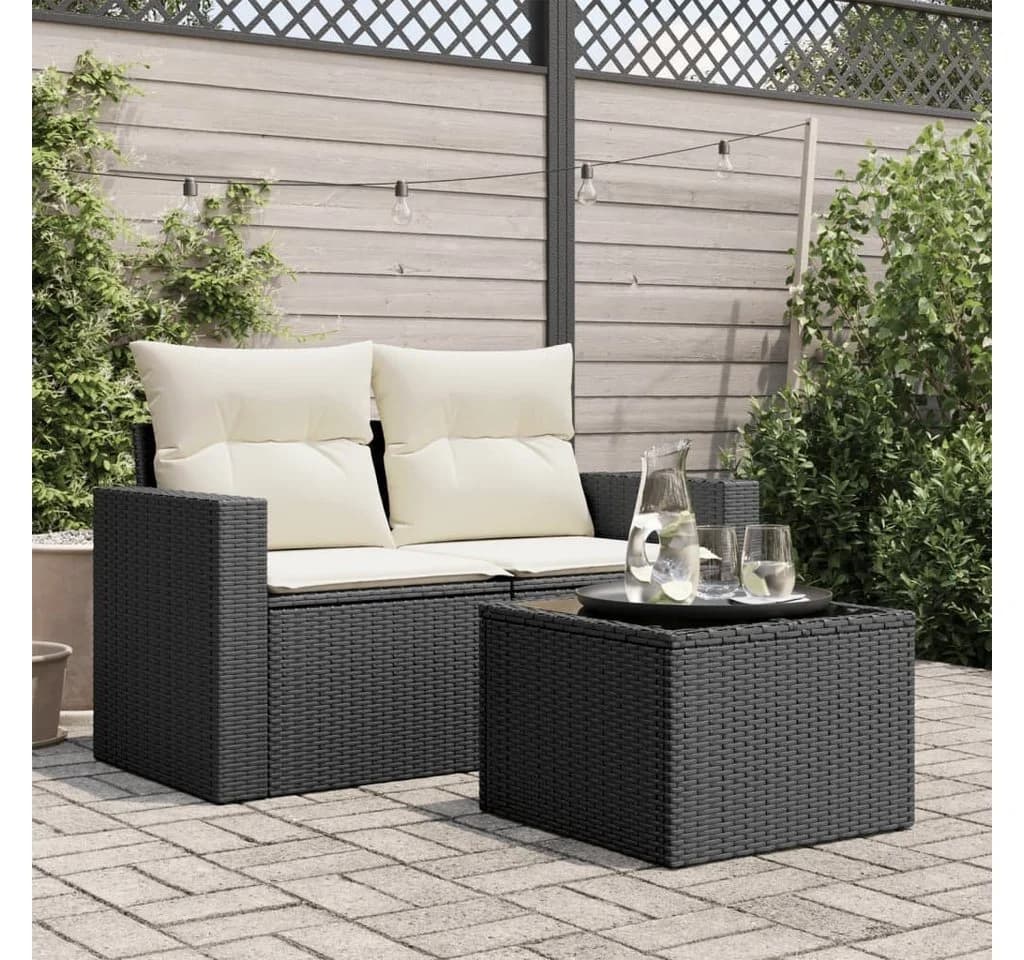 vidaXL Gartentisch mit Glasplatte Schwarz 55 x 55 x 37 cm Poly Rattan - Bild 3