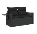 vidaXL Gartensofa 2-Sitzer Schwarz Poly Rattan mit Kissen Bild 2