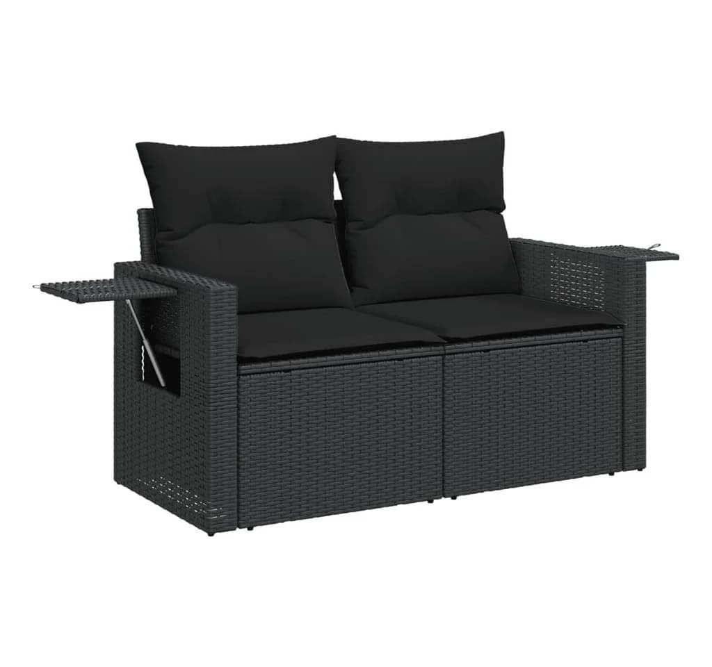 vidaXL Gartensofa 2-Sitzer Schwarz Poly Rattan mit Kissen - Bild 2