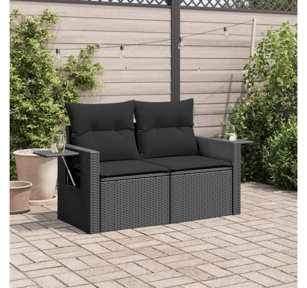 vidaXL Gartensofa 2-Sitzer Schwarz Poly Rattan mit Kissen - Bild 3
