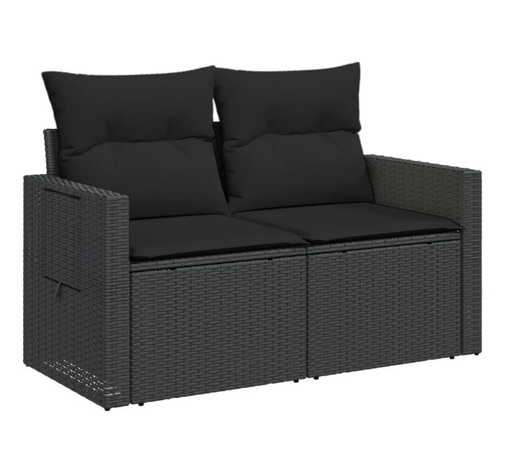 vidaXL Gartensofa 2-Sitzer Schwarz Poly Rattan mit Kissen - Bild 4