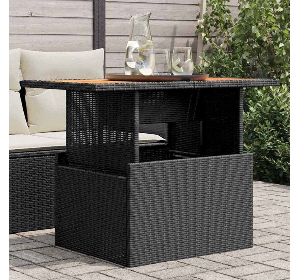 vidaXL Gartentisch Outdoor Schwarz PE-Rattan Akazienholz