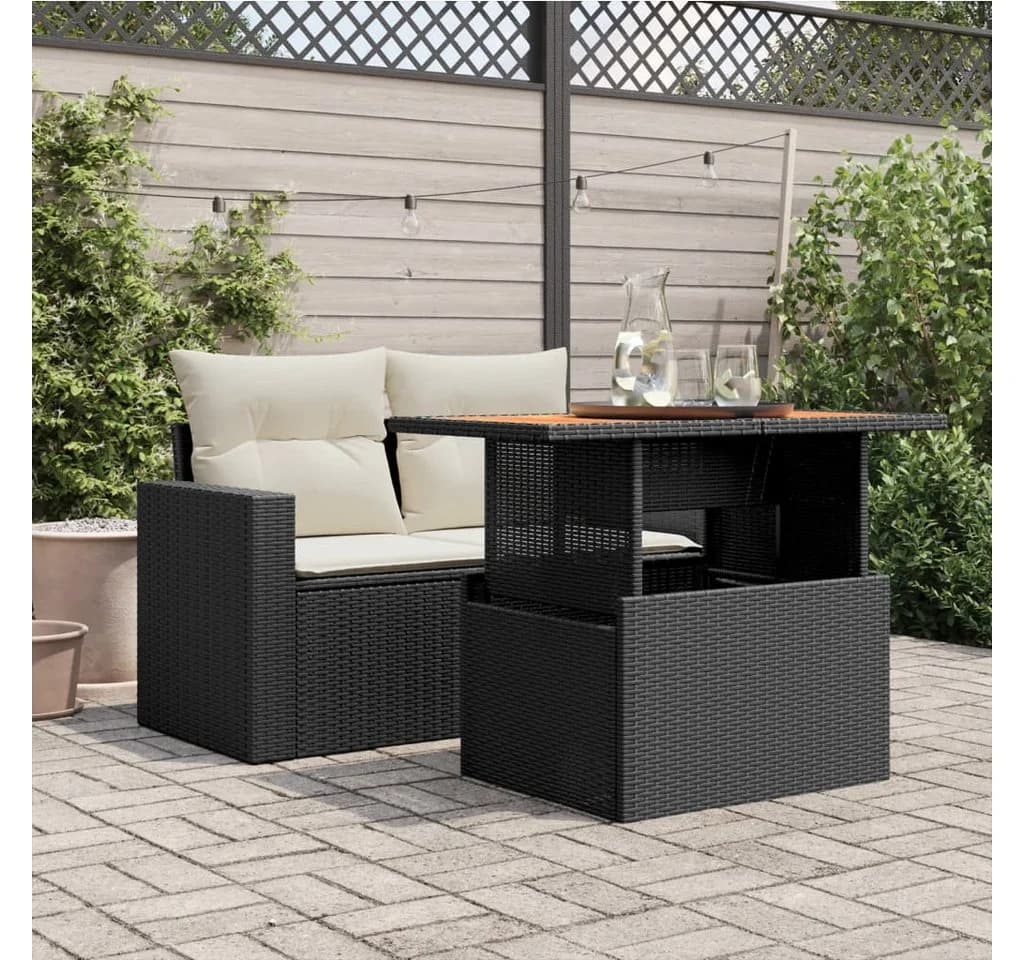 vidaXL Gartentisch Outdoor Schwarz PE-Rattan Akazienholz - Bild 3