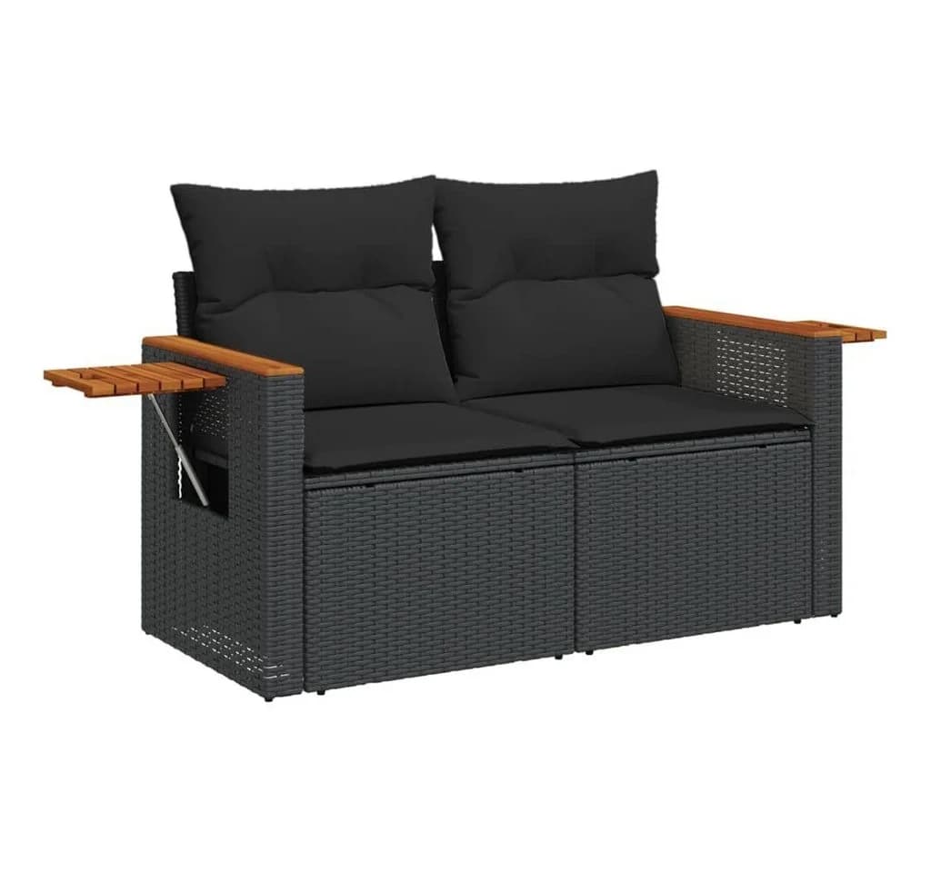 vidaXL Loungesofa 2-Sitzer Schwarz Poly Rattan mit Kissen - Bild 2