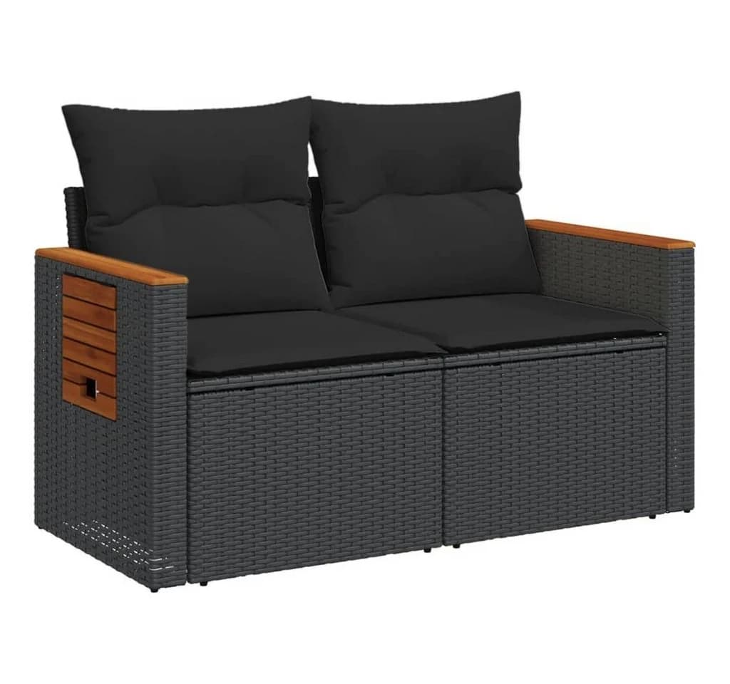 vidaXL Loungesofa 2-Sitzer Schwarz Poly Rattan mit Kissen - Bild 4