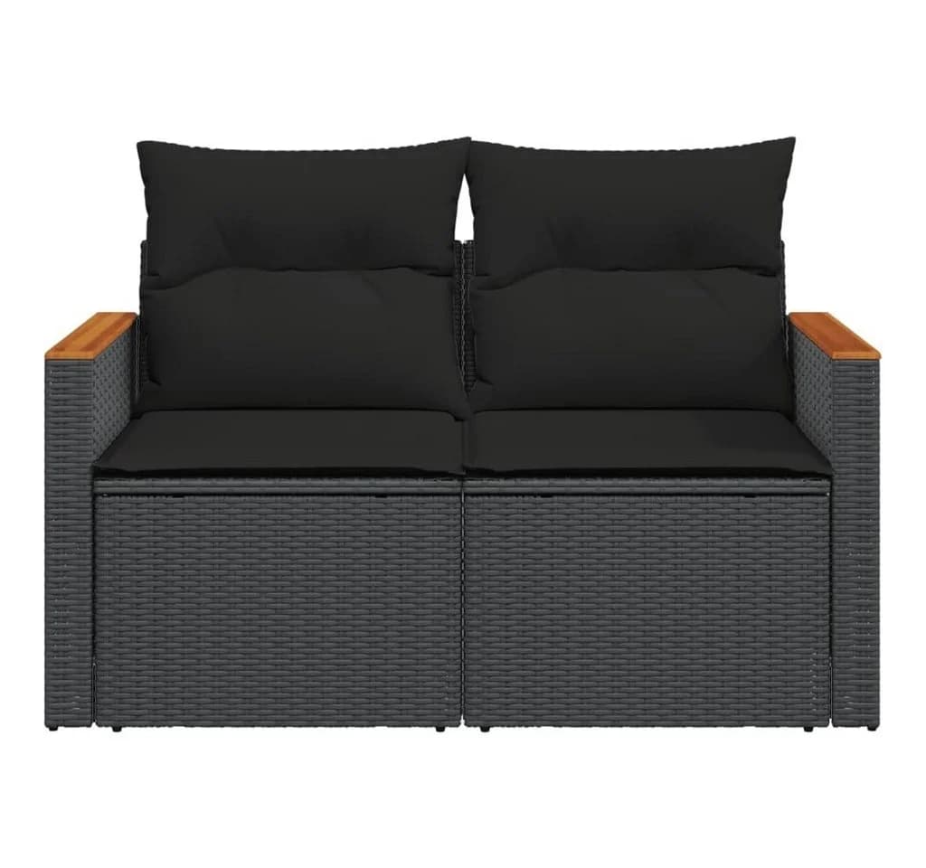 vidaXL Loungesofa 2-Sitzer Schwarz Poly Rattan mit Kissen - Bild 5