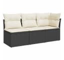 vidaXL Gartensofa 3-Sitzer Schwarz Poly Rattan mit Kissen Bild 2