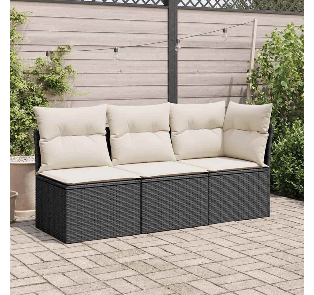 vidaXL Gartensofa 3-Sitzer Schwarz Poly Rattan mit Kissen - Bild 3