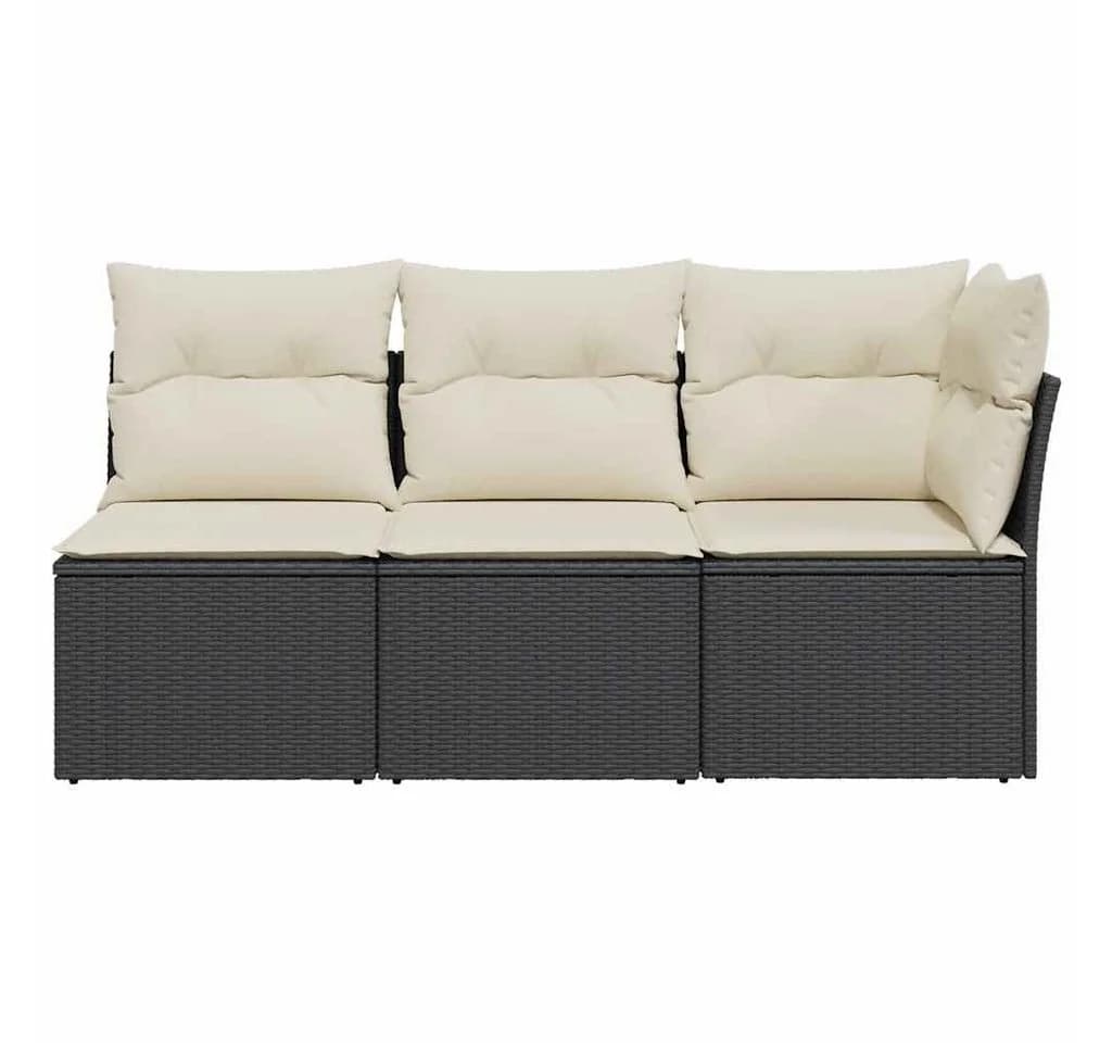 vidaXL Gartensofa 3-Sitzer Schwarz Poly Rattan mit Kissen - Bild 4