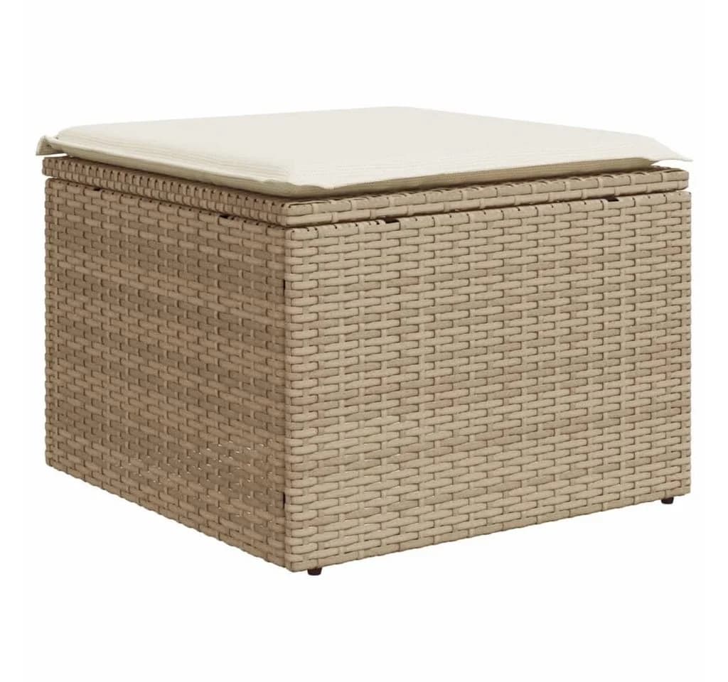 vidaXL Hocker Gartenhocker mit Kissen Beige 55x55x37 cm Poly Rattan - Bild 2