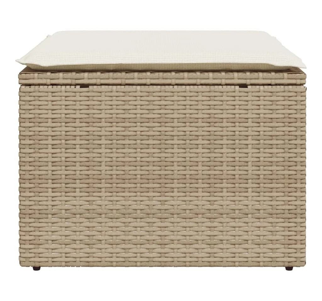 vidaXL Hocker Gartenhocker mit Kissen Beige 55x55x37 cm Poly Rattan - Bild 4