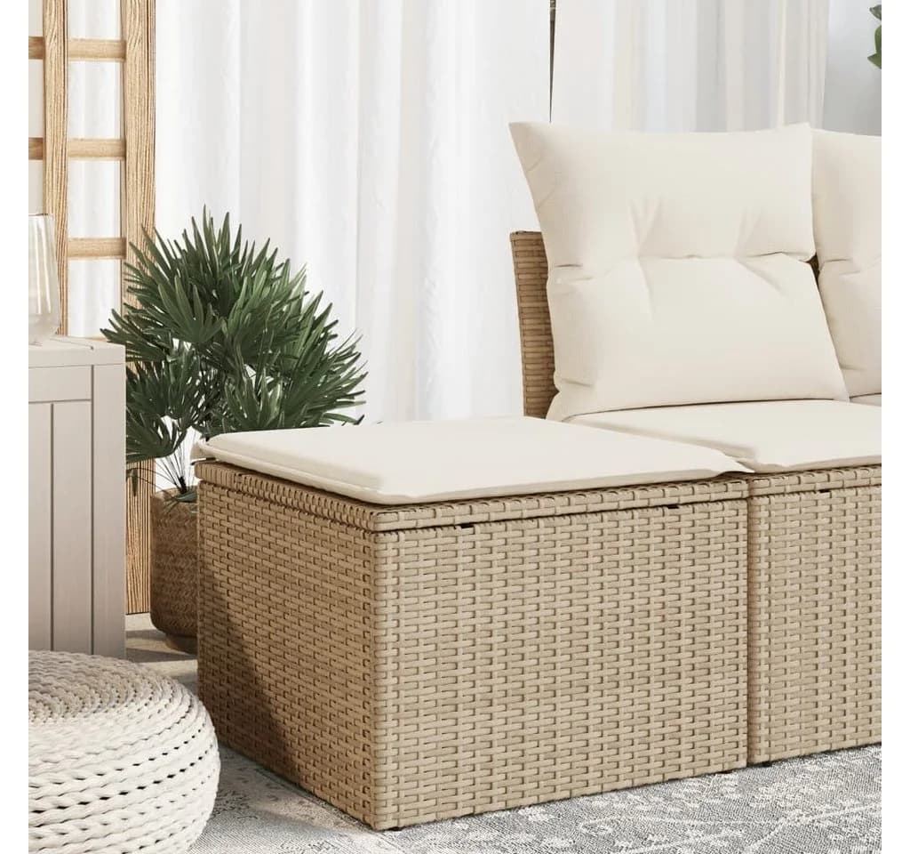 vidaXL Gartenhocker mit Kissen Beige Poly Rattan