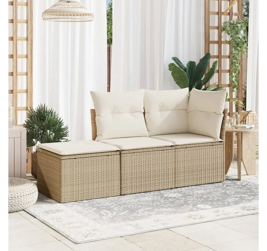 vidaXL Gartenhocker mit Kissen Beige Poly Rattan - Bild 3