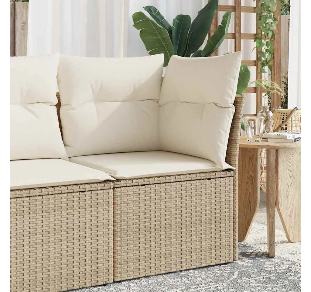 vidaXL Loungesofa Garten-Ecksofa Beige Poly Rattan mit Kissen