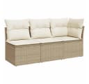 vidaXL Gartensofa 3-Sitzer Beige Poly Rattan mit Kissen Bild 2