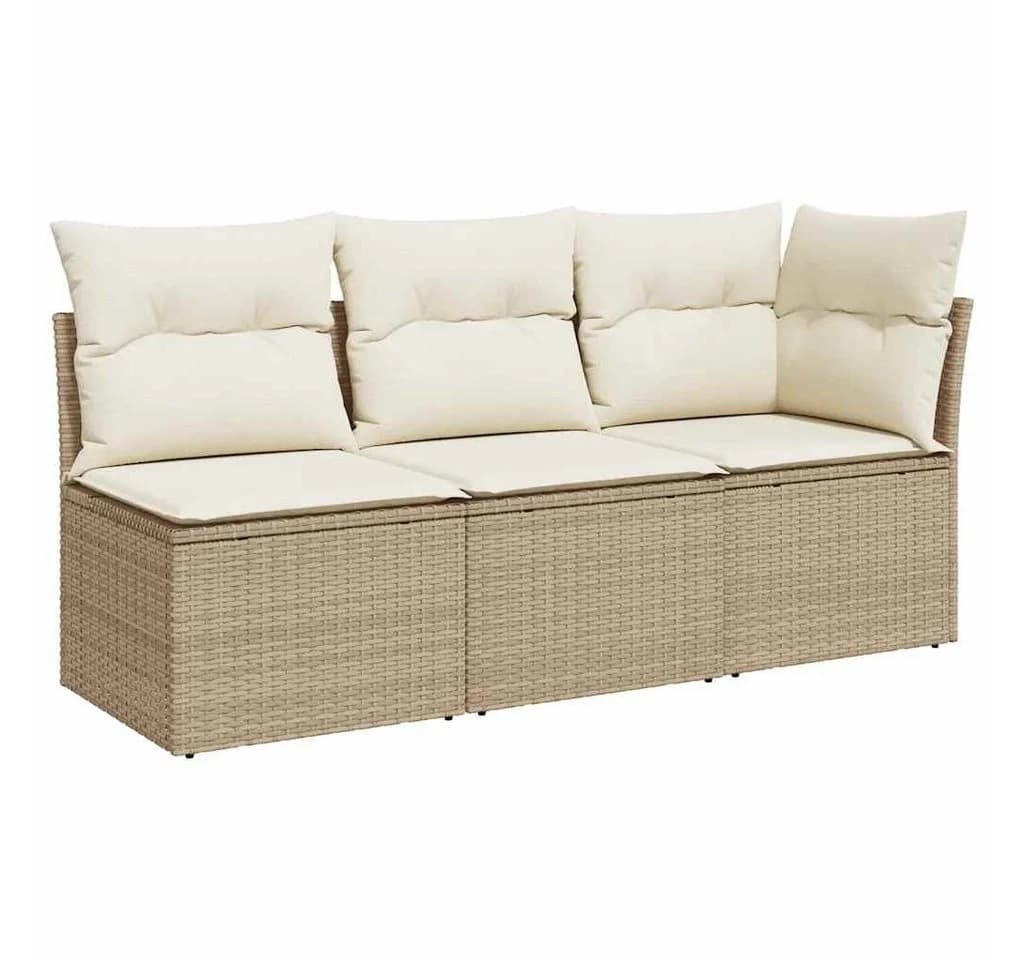 vidaXL Gartensofa 3-Sitzer Beige Poly Rattan mit Kissen - Bild 2