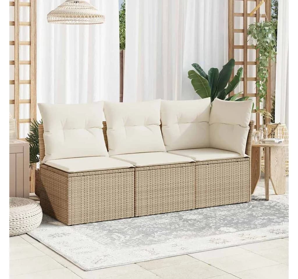 vidaXL Gartensofa 3-Sitzer Beige Poly Rattan mit Kissen - Bild 3