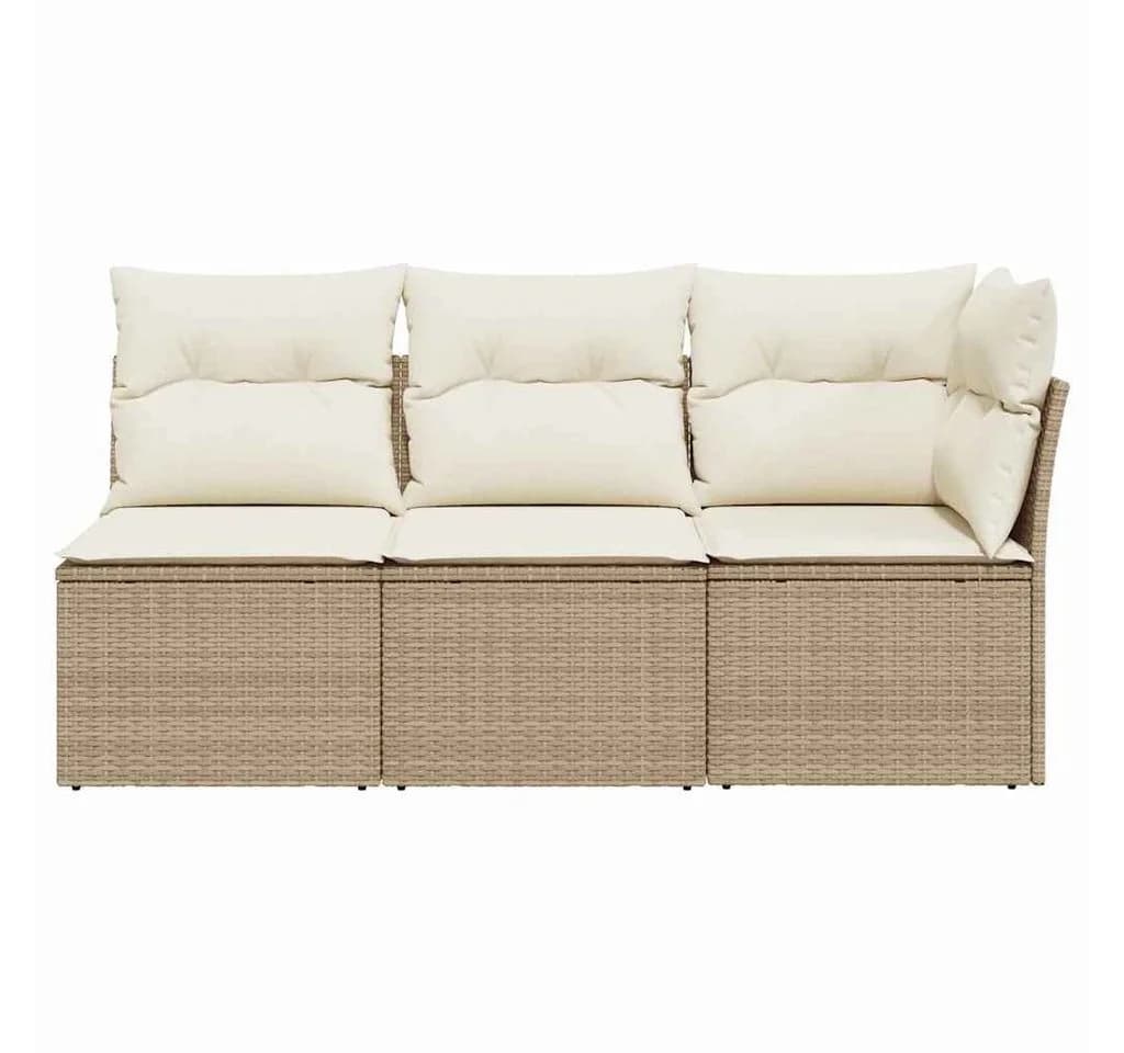 vidaXL Gartensofa 3-Sitzer Beige Poly Rattan mit Kissen - Bild 4