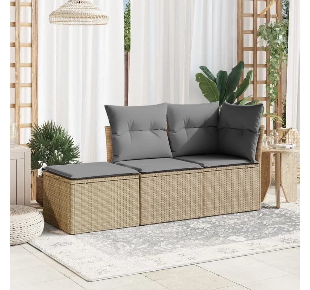 vidaXL Gartenhocker Beige Poly Rattan - Bild 3