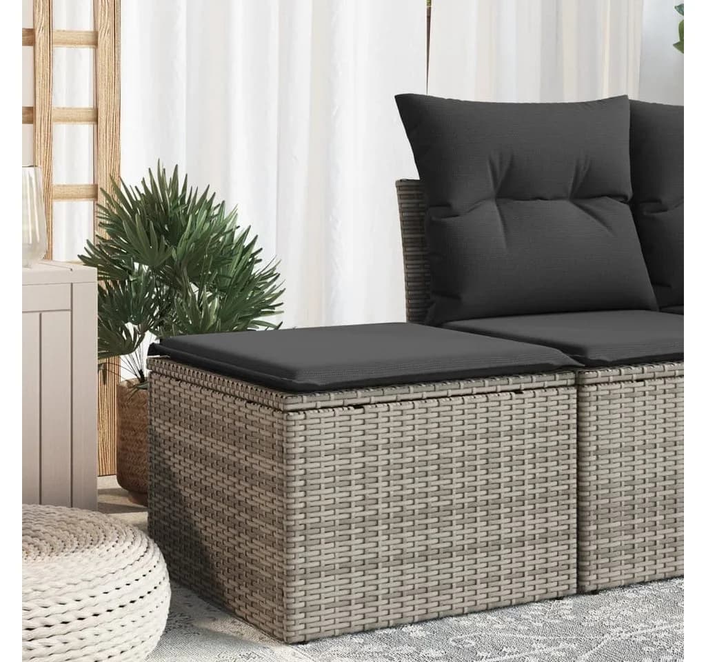 vidaXL Gartenhocker Grau mit Kissen Poly Rattan
