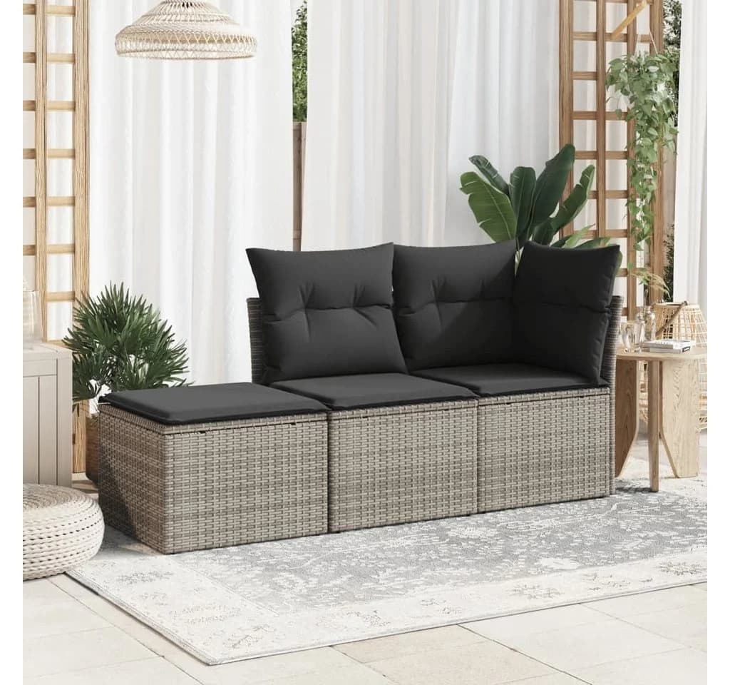 vidaXL Gartenhocker Grau mit Kissen Poly Rattan - Bild 3