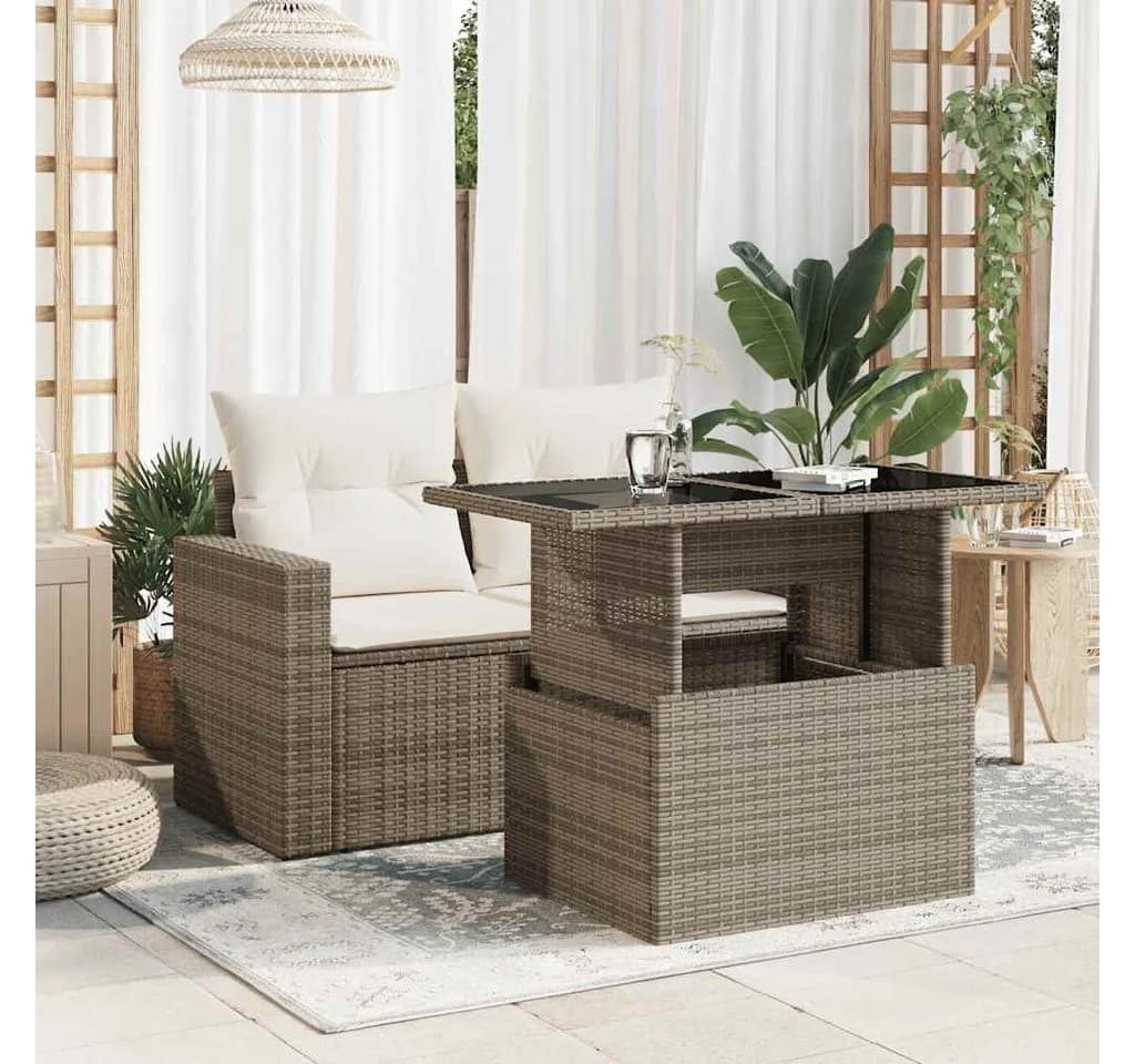 vidaXL Gartentisch Grau Poly Rattan mit Glasplatte - Bild 3