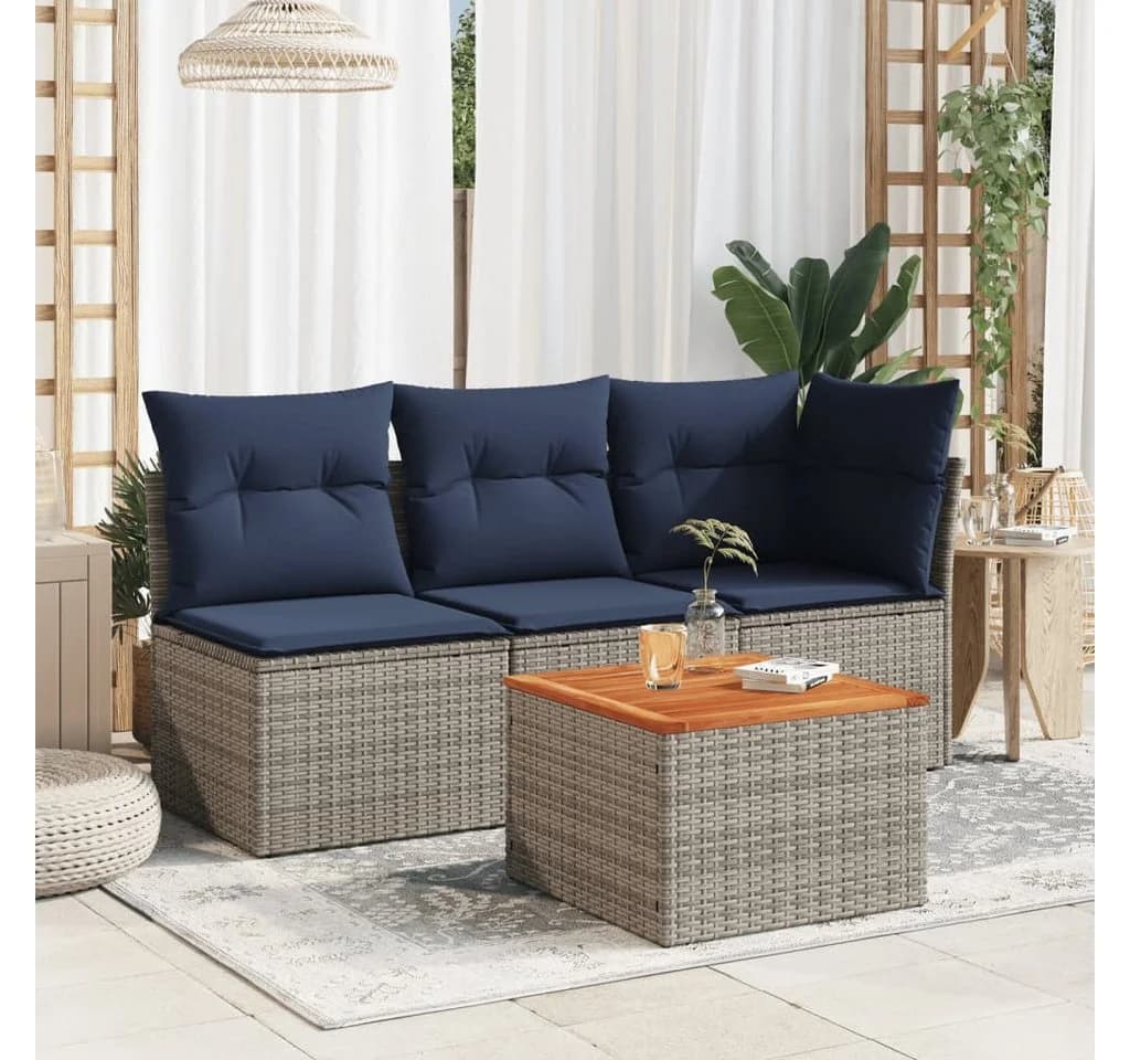 vidaXL Gartentisch Grau Poly Rattan und Holz - Bild 3