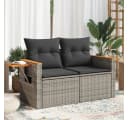 vidaXL Loungesofa 2-Sitzer Grau Poly Rattan mit Kissen Bild 1