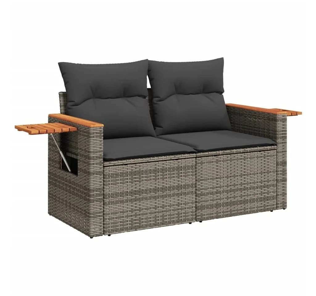 vidaXL Loungesofa 2-Sitzer Grau Poly Rattan mit Kissen - Bild 2