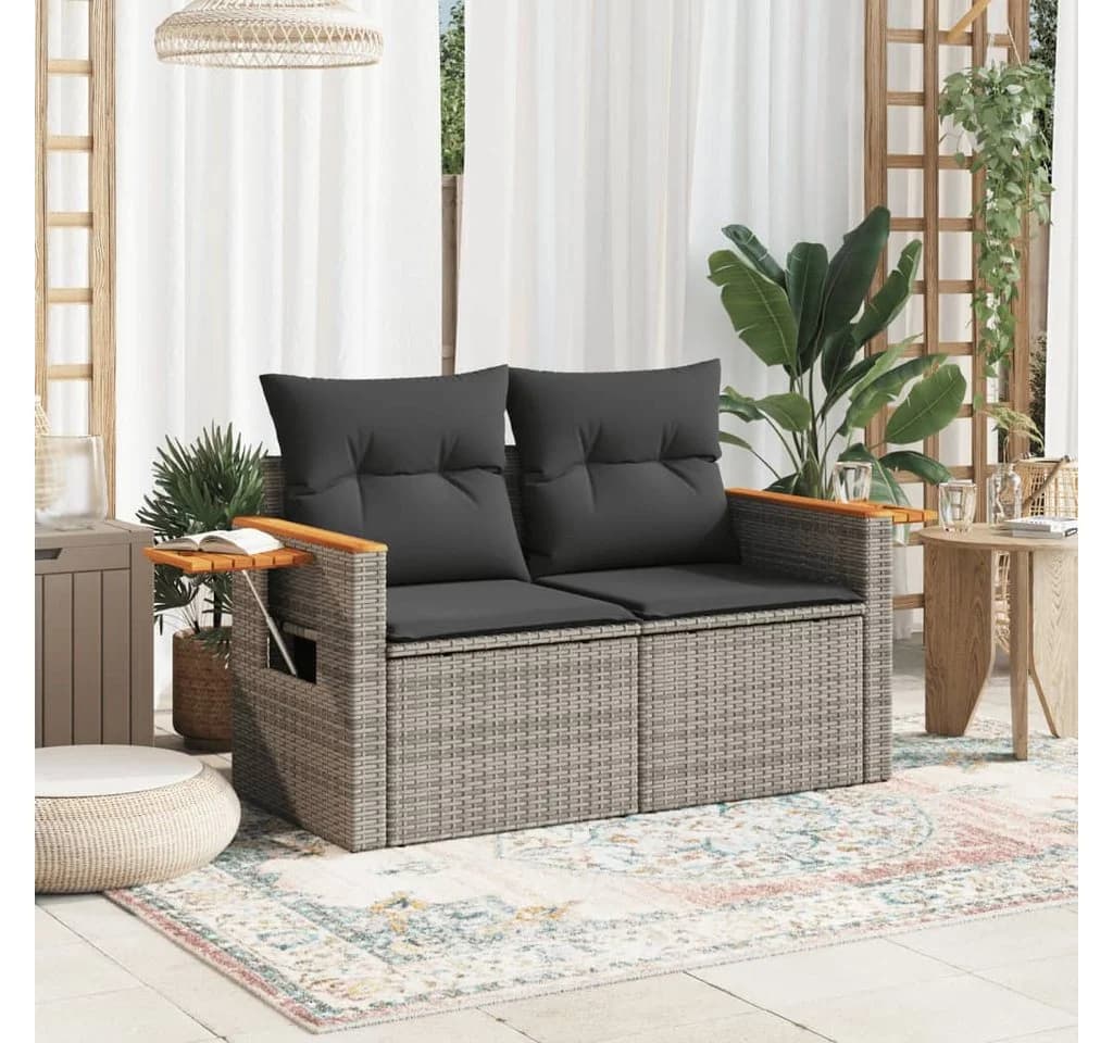 vidaXL Loungesofa 2-Sitzer Grau Poly Rattan mit Kissen - Bild 3