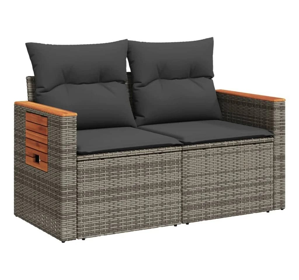 vidaXL Loungesofa 2-Sitzer Grau Poly Rattan mit Kissen - Bild 4