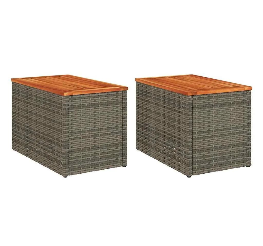 vidaXL Garten-Beistelltisch 2er-Set Grau Poly Rattan Massivholz - Bild 2