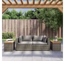 vidaXL Garten-Beistelltisch 2er-Set Grau Poly Rattan Massivholz Bild 3