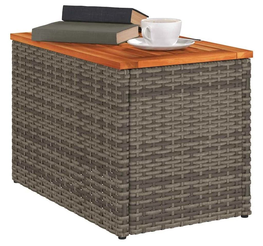 vidaXL Garten-Beistelltisch 2er-Set Grau Poly Rattan Massivholz - Bild 4