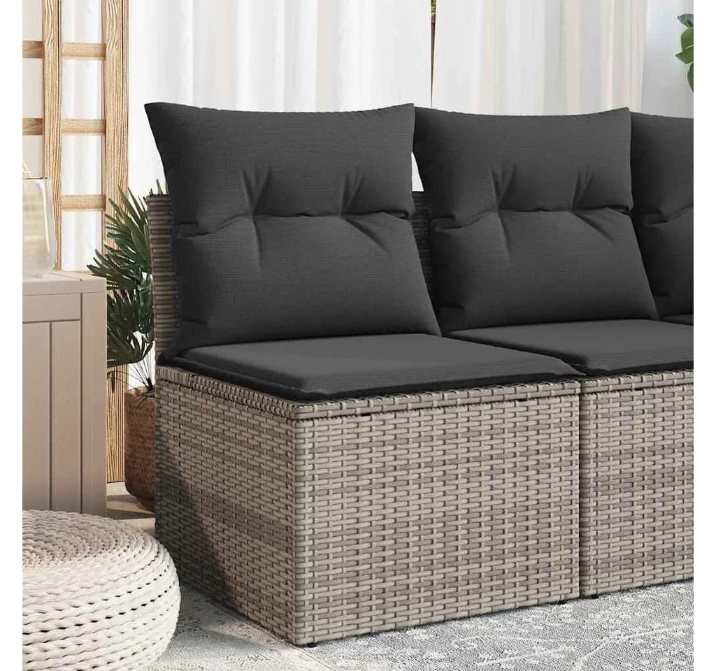 vidaXL Gartensessel Grau Poly Rattan mit Kissen und Stauraum