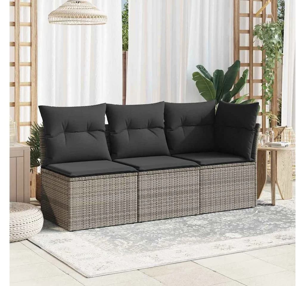 vidaXL Gartensessel Grau Poly Rattan mit Kissen und Stauraum - Bild 3