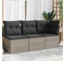 vidaXL Loungesofa 3-Sitzer Grau Poly Rattan mit Kissen Bild 1