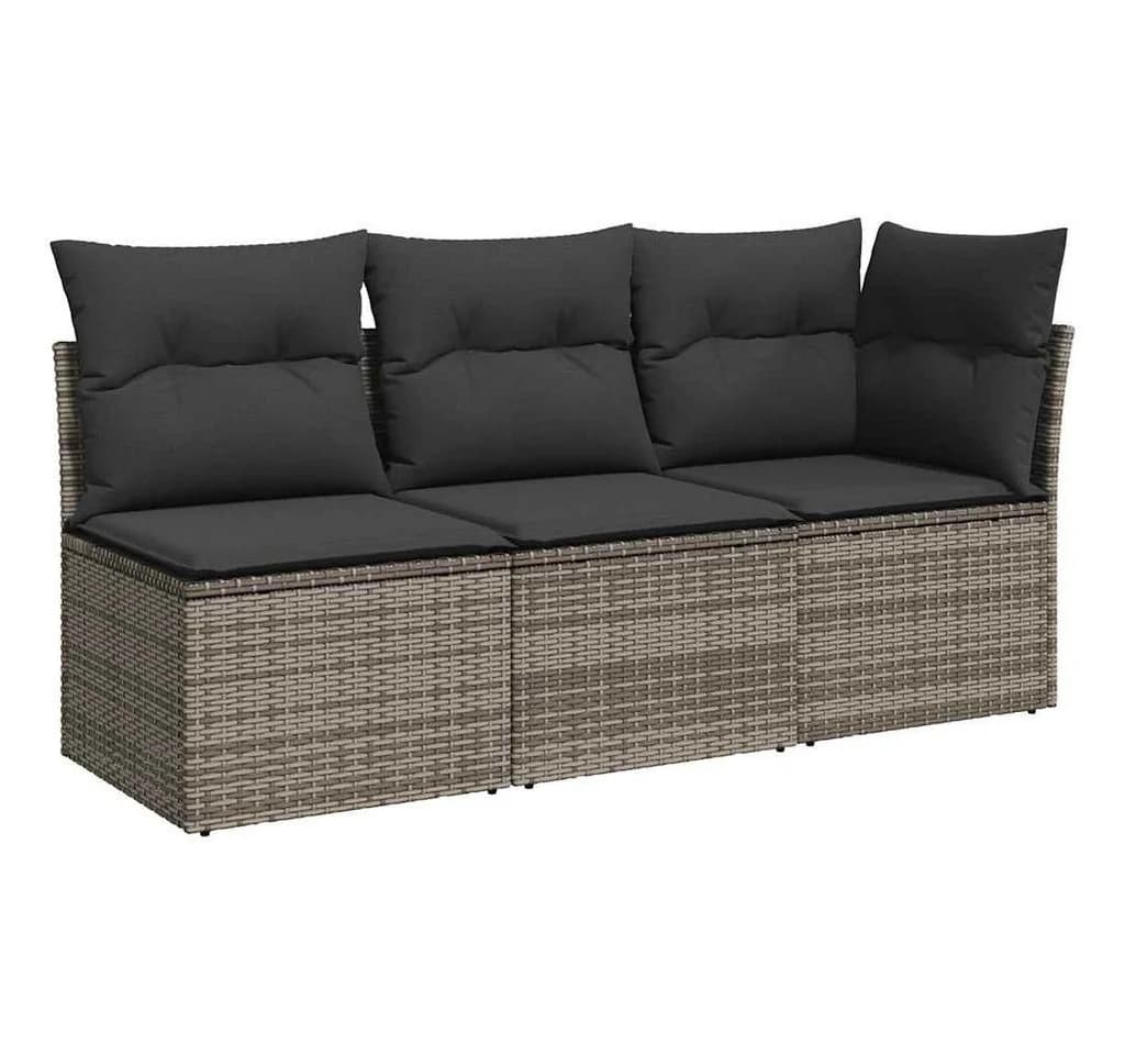 vidaXL Loungesofa 3-Sitzer Grau Poly Rattan mit Kissen - Bild 2