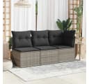 vidaXL Loungesofa 3-Sitzer Grau Poly Rattan mit Kissen Bild 3