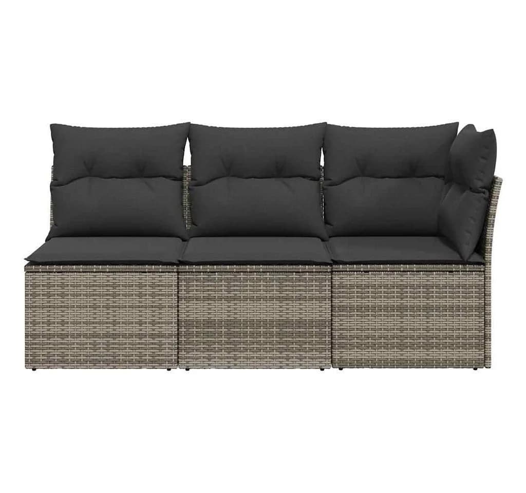 vidaXL Loungesofa 3-Sitzer Grau Poly Rattan mit Kissen - Bild 4