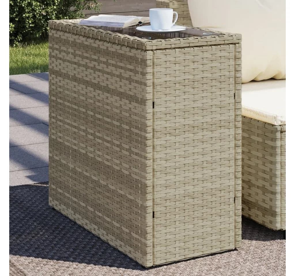 vidaXL Gartentisch Poly Rattan mit Glasplatte Grau/Schwarz
