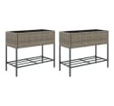 vidaXL Hochbeet 2er Set Grau Poly-Rattan mit Ablage Bild 2