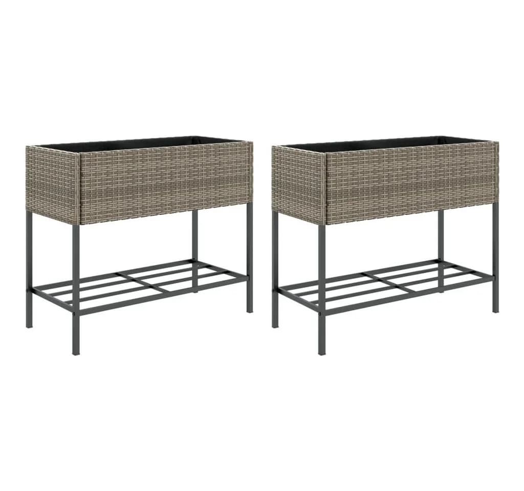 vidaXL Hochbeet 2er Set Grau Poly-Rattan mit Ablage - Bild 2