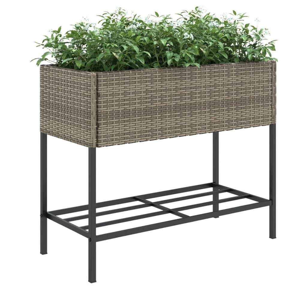 vidaXL Hochbeet 2er Set Grau Poly-Rattan mit Ablage - Bild 4