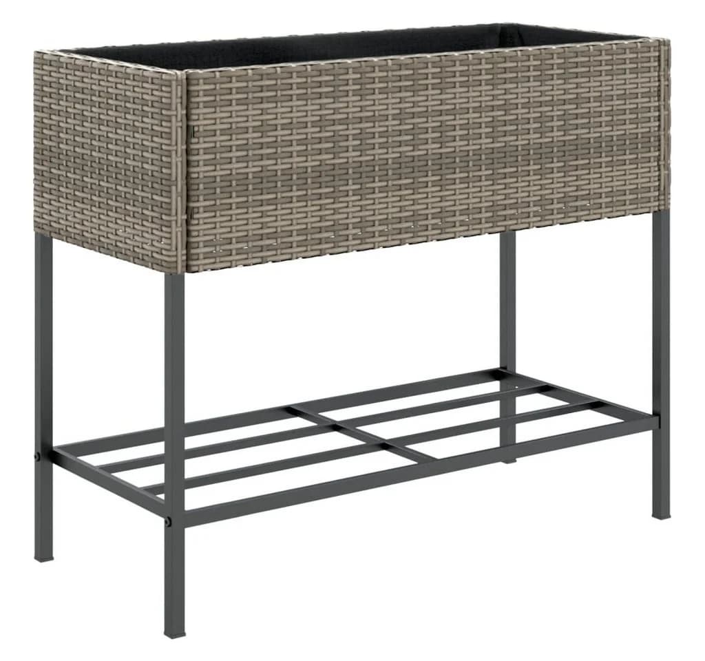 vidaXL Hochbeet 2er Set Grau Poly-Rattan mit Ablage - Bild 5