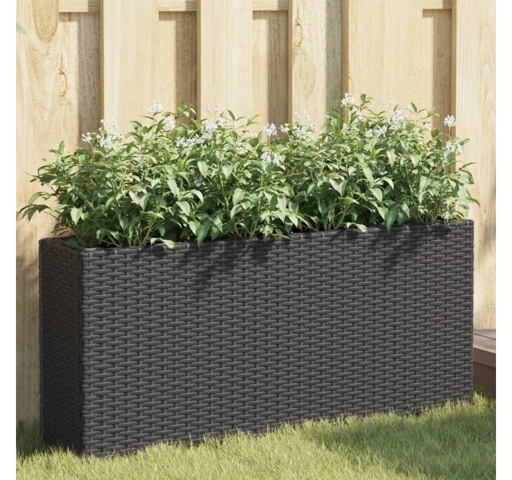 vidaXL Hochbeet mit 2 Fächern Schwarz Poly Rattan