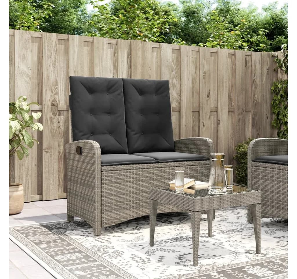 vidaXL Gartenbank Verstellbar Grau Poly Rattan mit Kissen