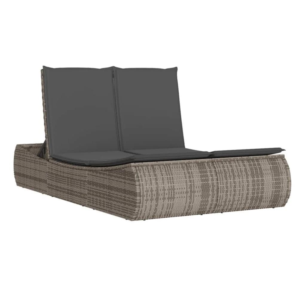 vidaXL Doppel-Sonnenliege Grau PE-Rattan mit Kissen - Bild 2