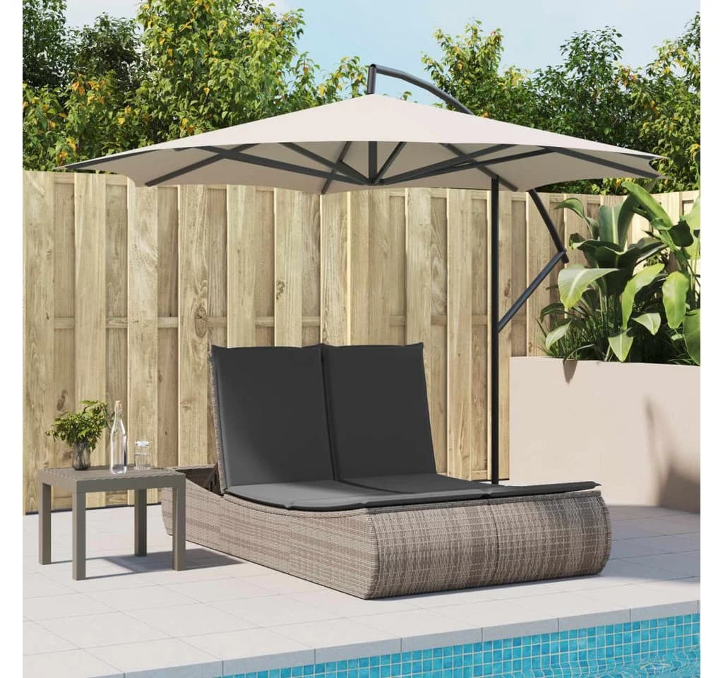 vidaXL Doppel-Sonnenliege Grau PE-Rattan mit Kissen - Bild 3