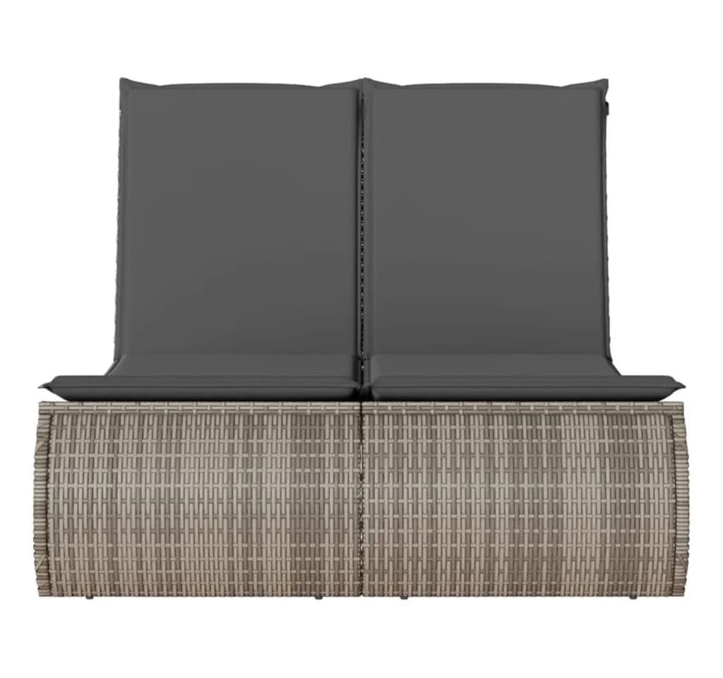 vidaXL Doppel-Sonnenliege Grau PE-Rattan mit Kissen - Bild 4